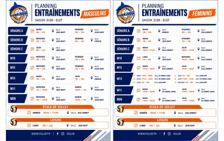 Planning des entraînements 2026-2027